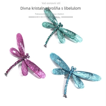 Broš s libelulkom od kristala Luo Xiang, za žene, materijal: organsko staklo, stil: prirodan, tip: broš