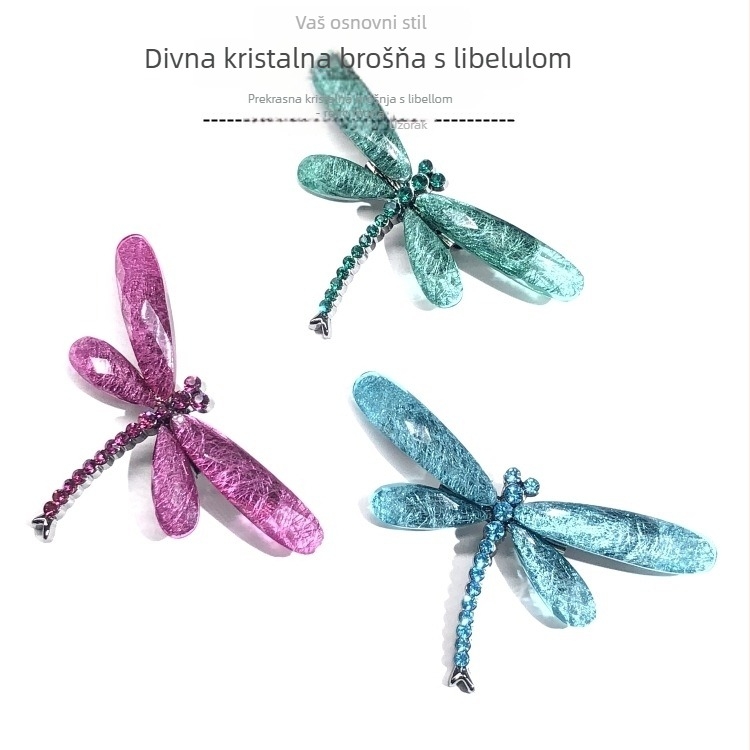 Broš s libelulkom od kristala Luo Xiang, za žene, materijal: organsko staklo, stil: prirodan, tip: broš