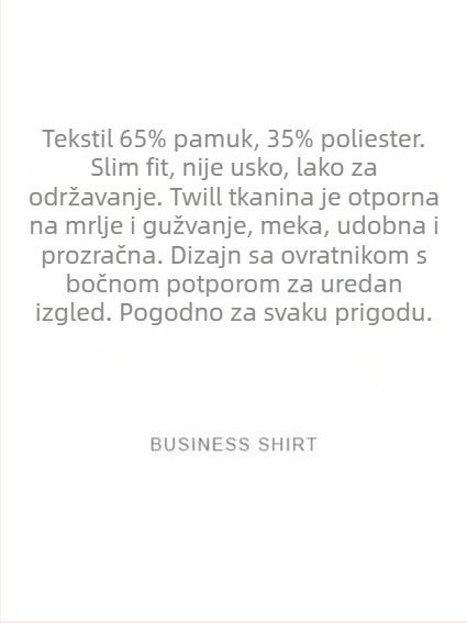 Muška košulja od pamuk-mešavine, uski kroj, dugi rukavi, kvadratni ovratnik, bez glačanja