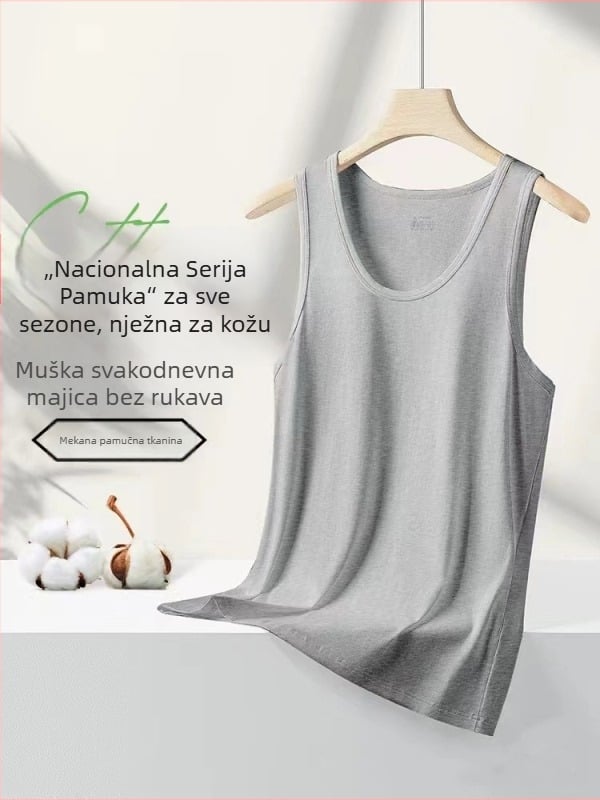 Muški sportski prsluk od 100% pamuka, za pokret, ljeto, Proljeće 2024, s ravnim rubom