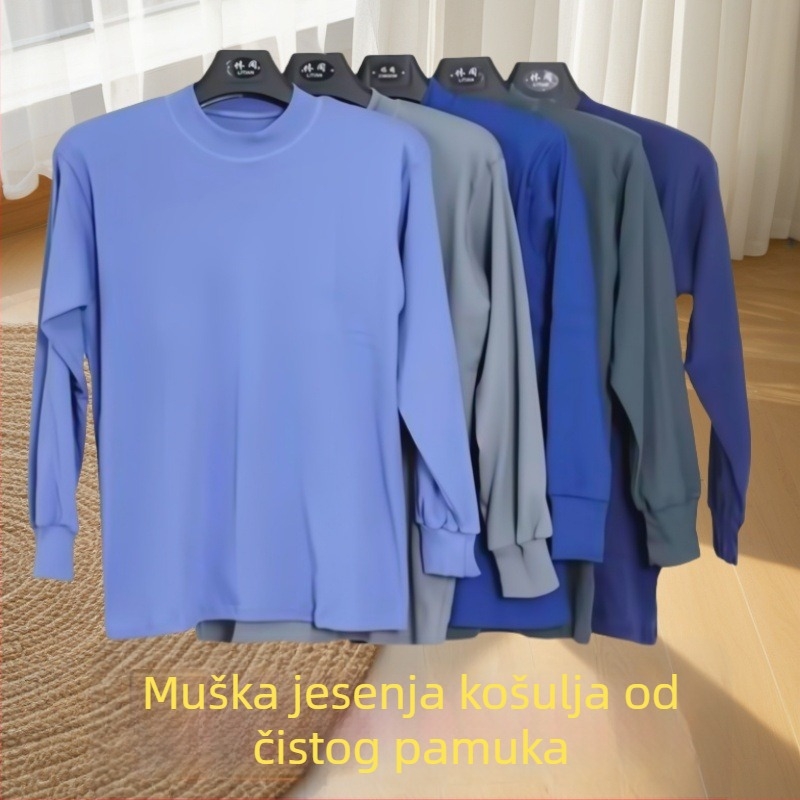 Muški jesenski pulover od 100% pamuka, s polu-turtleneckom, jednodijelni sloj, debela tkanina