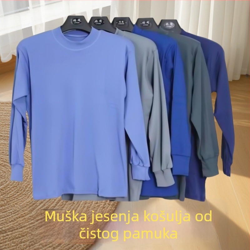 Muški jesenski pulover od 100% pamuka, s polu-turtleneckom, jednodijelni sloj, debela tkanina