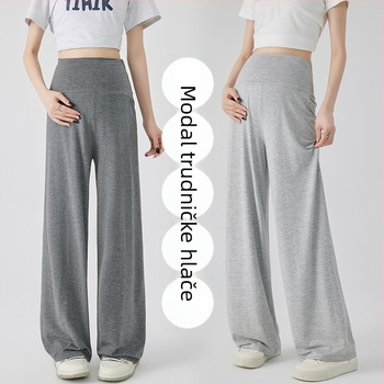 Trudničke široke hlače od modalnog materijala, lagane za ljeto, visoka elastičnost, podrška trbuhu