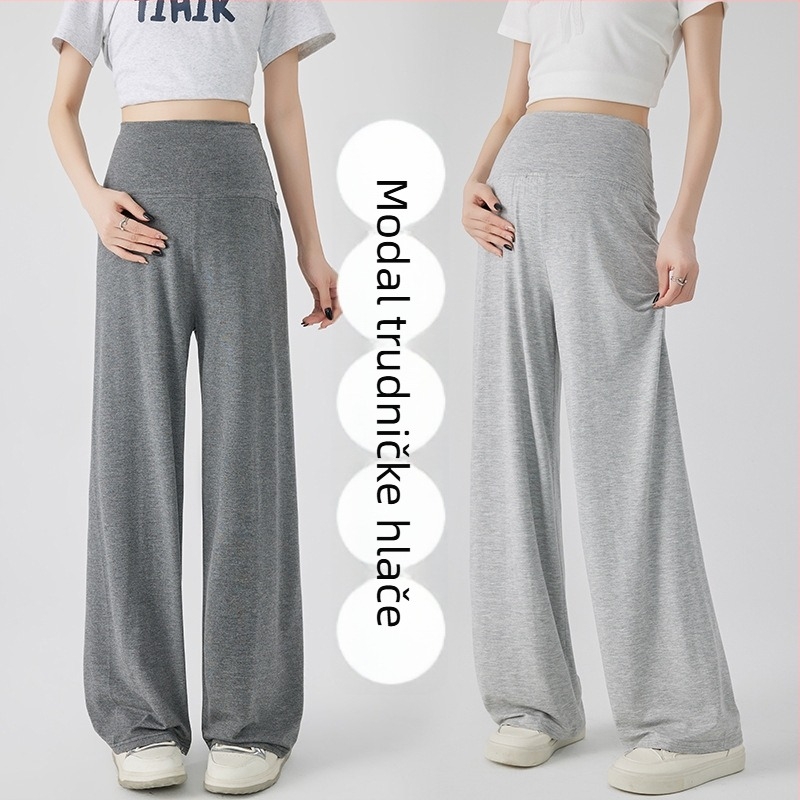 Trudničke široke hlače od modalnog materijala, lagane za ljeto, visoka elastičnost, podrška trbuhu