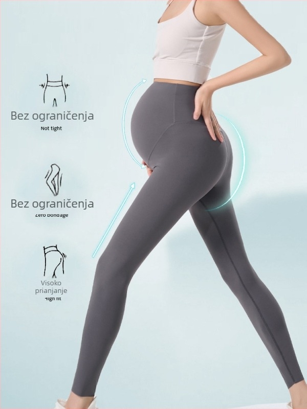 Trudničke joga hlače s podrškom za trbuh, mješavina Nylon/Spandex, visoka elastičnost, duljina 9/10