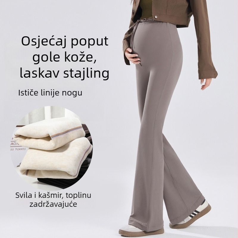 Trudničke hlače, Shark skin najlon smjesa (70–80% najlona, <30% spandeksa), debele, tople, visoka elastičnost, širok kroj