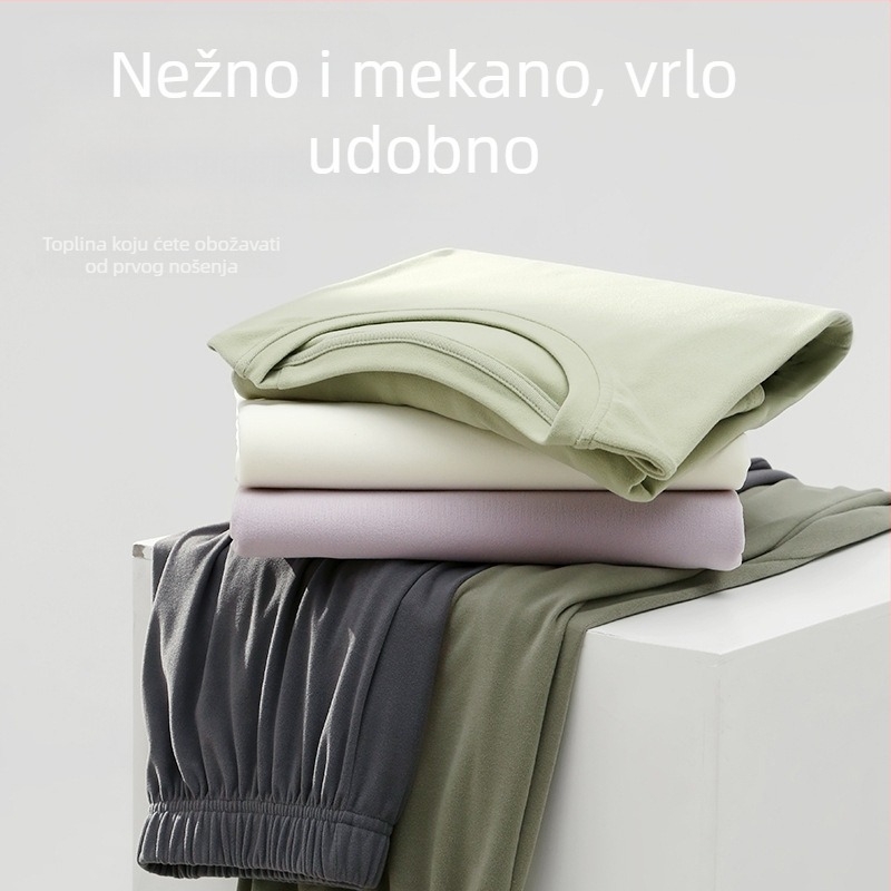 Ženski set pidžama s dugim rukavom i hlačama, jesensko-zimska toplina od poliestera, 90–95% poliester, težina tkanine 121–140 g/m2, okrugli izrez, kućna upotreba