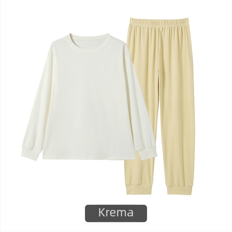 Ženski set pidžama s dugim rukavom i hlačama, jesensko-zimska toplina od poliestera, 90–95% poliester, težina tkanine 121–140 g/m2, okrugli izrez, kućna upotreba