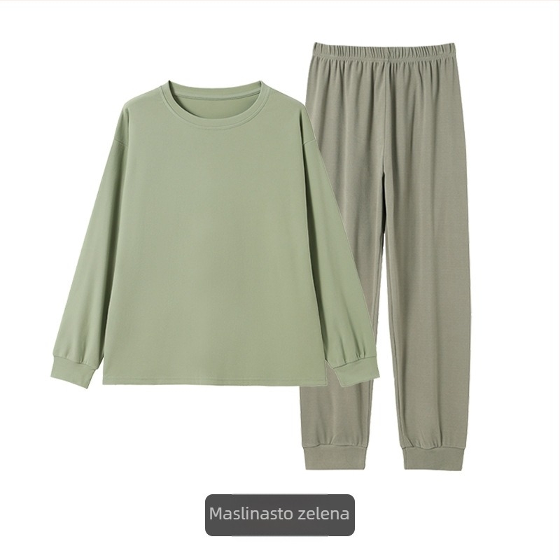 Ženski set pidžama s dugim rukavom i hlačama, jesensko-zimska toplina od poliestera, 90–95% poliester, težina tkanine 121–140 g/m2, okrugli izrez, kućna upotreba
