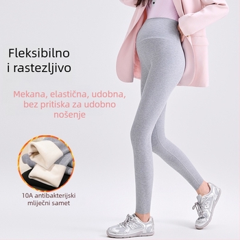 Trudničke tajice s fleeceom za zimu, uskog kroja, vertikalne pruge, podrška trbuhu, udobne