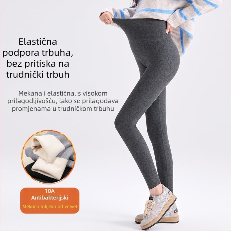 Trudničke tajice s fleeceom za zimu, uskog kroja, vertikalne pruge, podrška trbuhu, udobne