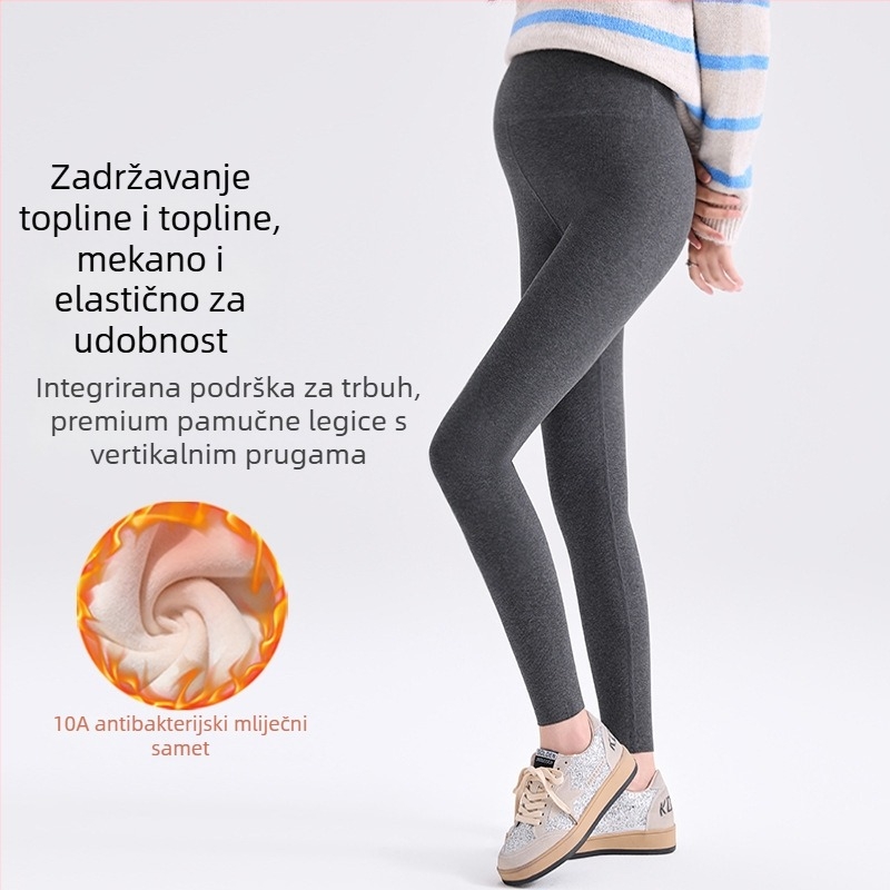 Trudničke tajice s fleeceom za zimu, uskog kroja, vertikalne pruge, podrška trbuhu, udobne
