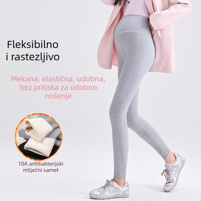 Trudničke tajice s fleeceom za zimu, uskog kroja, vertikalne pruge, podrška trbuhu, udobne