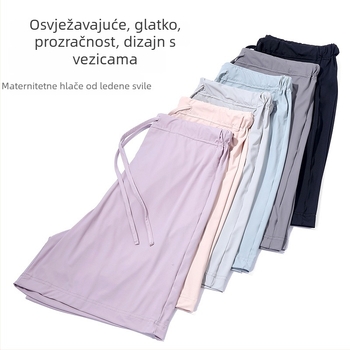 Trudničke šorceve, široki kroj, ljetni ice silk materijal, Nylon 80–90% + Spandex <30%, sa šnjiricom za podešavanje, prozračan