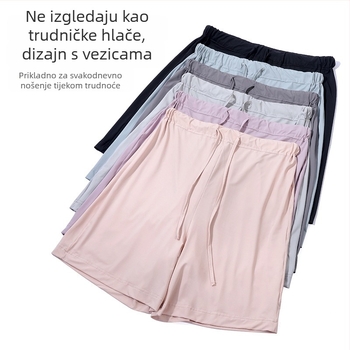 Trudničke šorceve, široki kroj, ljetni ice silk materijal, Nylon 80–90% + Spandex <30%, sa šnjiricom za podešavanje, prozračan