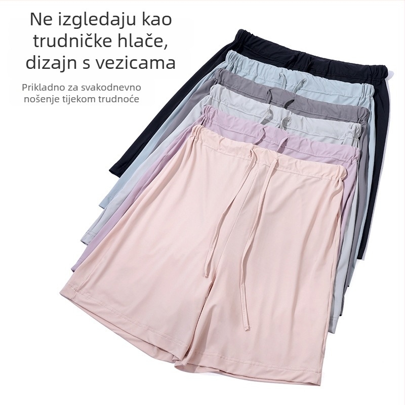 Trudničke šorceve, široki kroj, ljetni ice silk materijal, Nylon 80–90% + Spandex <30%, sa šnjiricom za podešavanje, prozračan