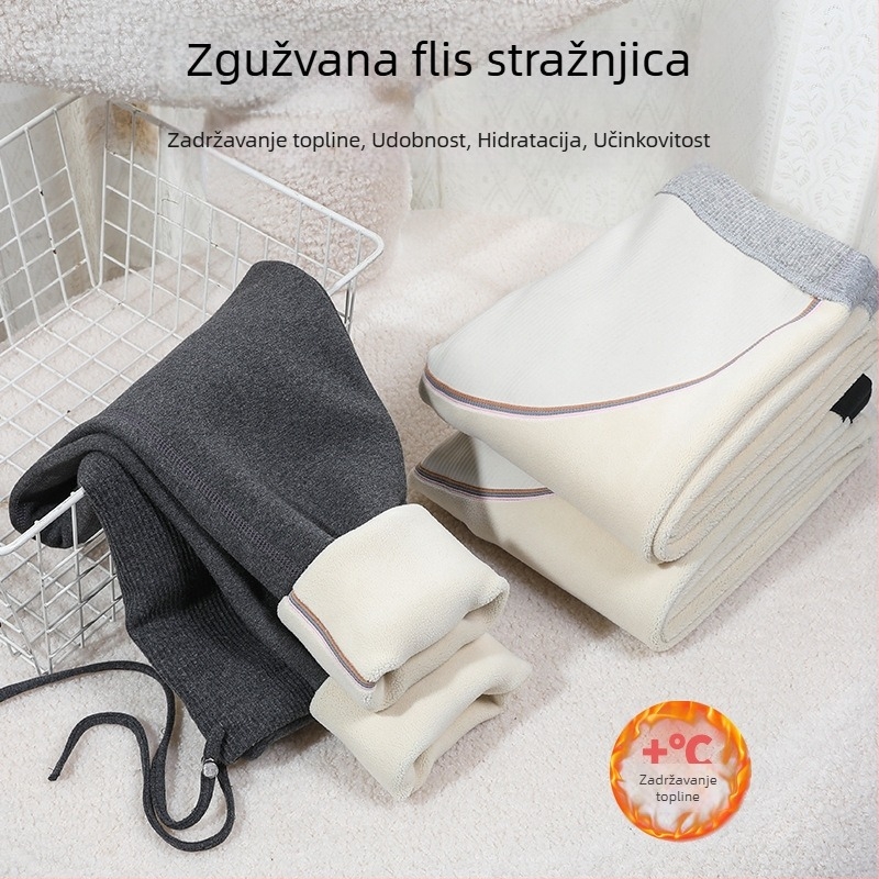 Trudničke zimske tajice s flisom, debele, visokim pojasom i vezicom, pamuk-spandeks smjesa 70–80%/20–30%, duljina 3/4