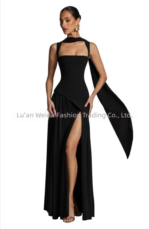 Večernja haljina od poliestera, dugačka, bez rukava, s izrezom tubusnog tipa