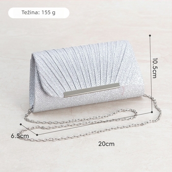 Ženska mini plisirana večernja torbica s lancem, vanjska i podstava od poliestera, magnetsko zatvaranje, unutarnja džep za ID karticu