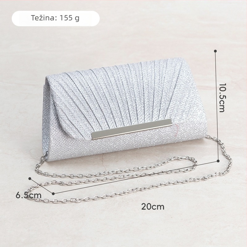 Ženska mini plisirana večernja torbica s lancem, vanjska i podstava od poliestera, magnetsko zatvaranje, unutarnja džep za ID karticu
