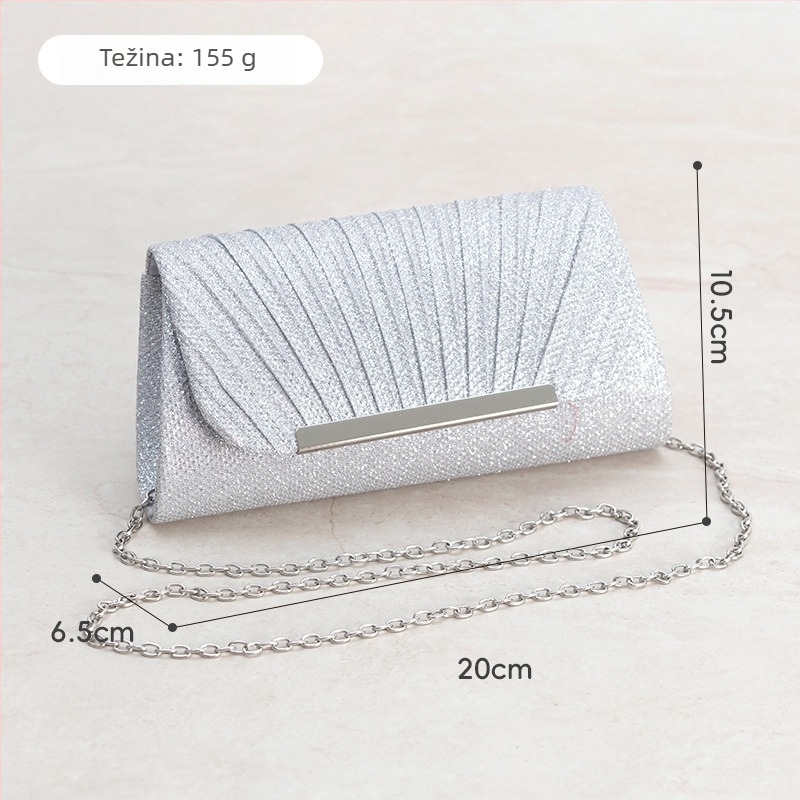 Ženska mini plisirana večernja torbica s lancem, vanjska i podstava od poliestera, magnetsko zatvaranje, unutarnja džep za ID karticu