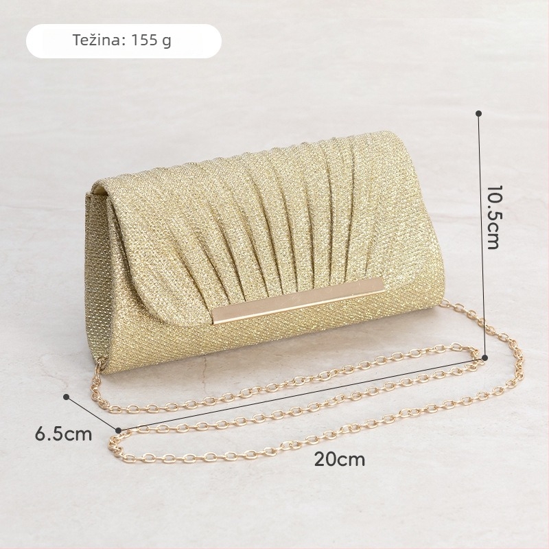 Ženska mini plisirana večernja torbica s lancem, vanjska i podstava od poliestera, magnetsko zatvaranje, unutarnja džep za ID karticu