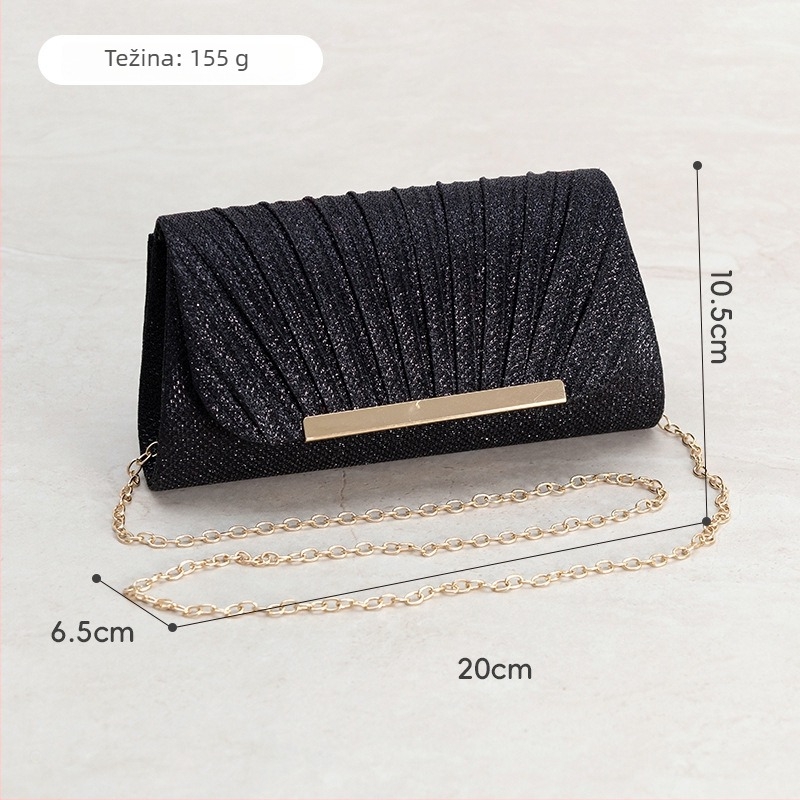 Ženska mini plisirana večernja torbica s lancem, vanjska i podstava od poliestera, magnetsko zatvaranje, unutarnja džep za ID karticu