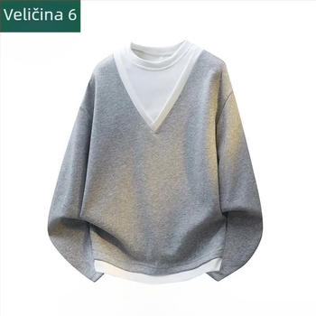 Muška majica s dugim rukavom, lažni dvodijelni dizajn, široki kroj, okrugli izrez, vlakna mliječnog proteina