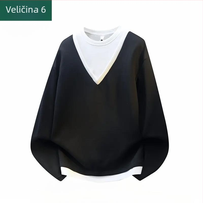 Muška majica s dugim rukavom, lažni dvodijelni dizajn, široki kroj, okrugli izrez, vlakna mliječnog proteina