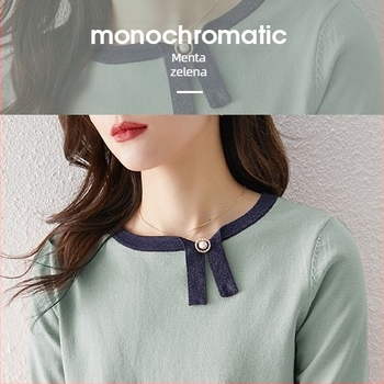 Ženski pleteni T‑shirt pulover s okruglim izrezom, srednji rukav, slobodan kroj, vuneno‑polyester tkanina