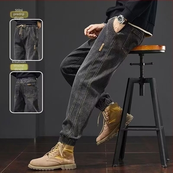 Muške traperice s jogger siluetom, niski struk, ravni kroj, kopčanje šnira, pamuk-denim 65%