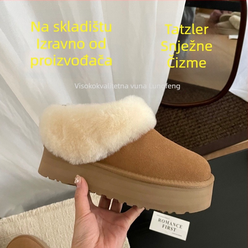 Tatzler ženske zimske čizme s debelim potplatom, gornji dio od teleće kože, vunena postava, EVA potplat, kratka visina, zima 2025