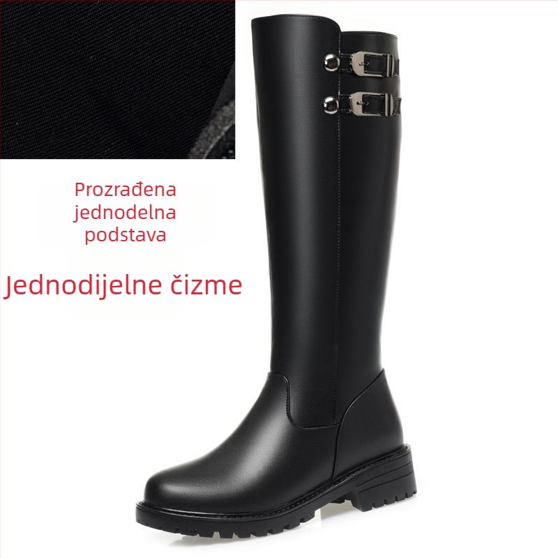 Ženske čizme od prave kože, podstavljene vunom, visok vrat, bočni zatvarač, gumeni potplat
