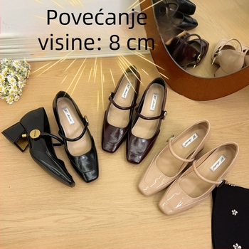 Mary Jane cipele od mikrovlaknastoga kože, četvrtasti vrh, 6–8 cm debeli pet, kopča, za žene