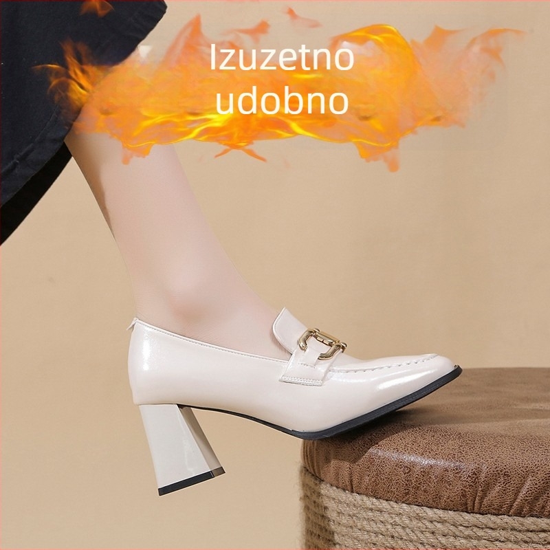 Ženske cipele od PU koze, kvadratnog nosa, debeli pet, 6–8 cm