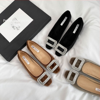 Mary Jane cipele za žene, s povećanjem visine od 5 cm, rhinestones kvadratni kopčom, velur gornji dio, kvadratni vrh, srednje visina peta 3–5 cm