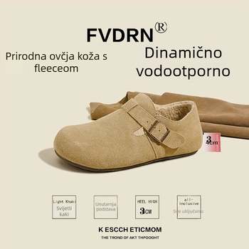 Ženske slip-on cipele – velur koža, ulošak od ovčje kože s integriranom vunom, niski potpetica 1–3 cm