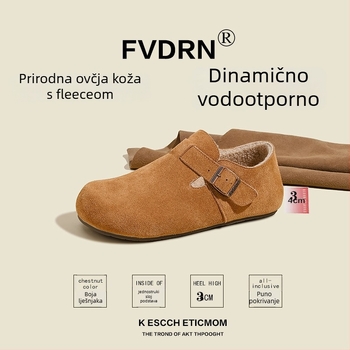 Ženske slip-on cipele – velur koža, ulošak od ovčje kože s integriranom vunom, niski potpetica 1–3 cm