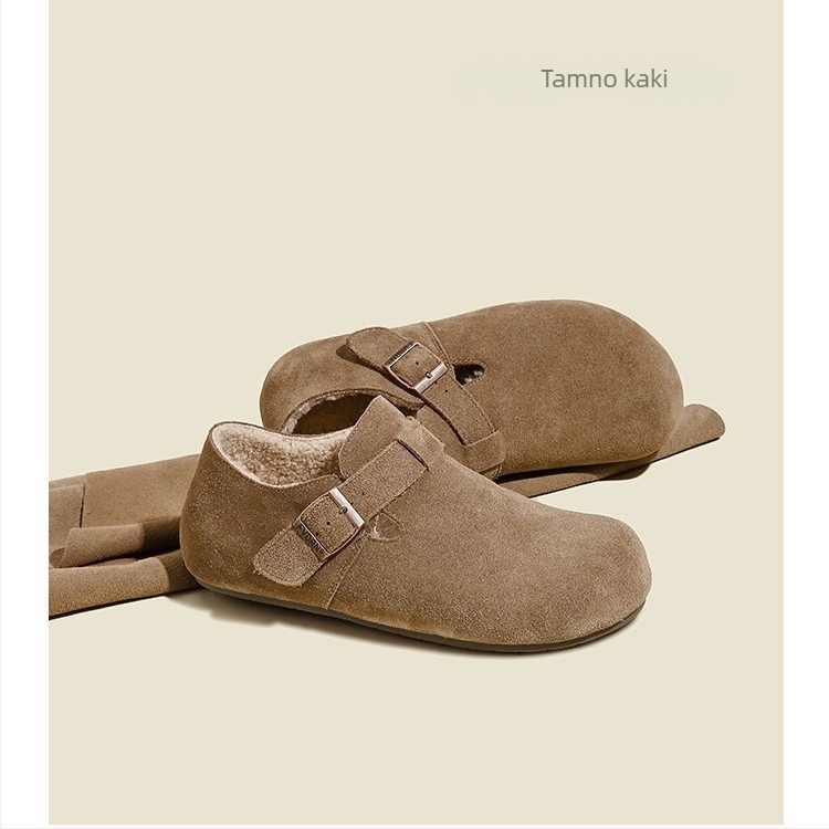 Ženske slip-on cipele – velur koža, ulošak od ovčje kože s integriranom vunom, niski potpetica 1–3 cm