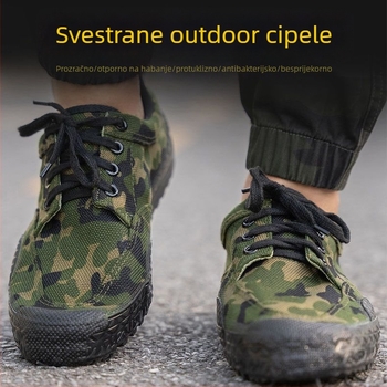 Muške radne tenisice s kamuflažnim platnom, prozračna mrežasta podstava, protuklizna i otporna na habanje vulkanizirana gumena potplat, niski gornji dio, vezanje