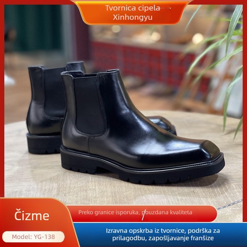 Muške Chelsea čizme od prave kože - gornji dio od kože prve klase, kožni ulošak, gumeni potplat, okrugli vrh, srednja visina pete 3–5 cm