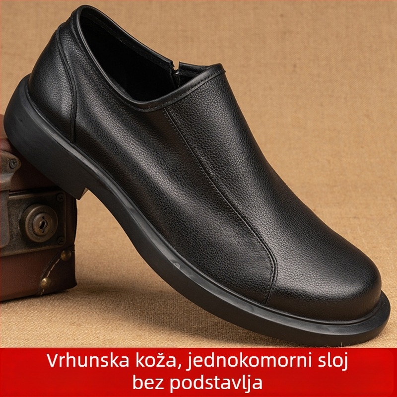 Muške kožne čizme s bočnim zatvaračem, okrugli vrh, gornji dio teleće kože, gumena podloga, srednja visina potpetice 3-5 cm