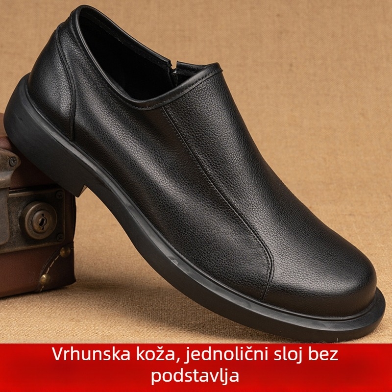 Muške kožne čizme s bočnim zatvaračem, okrugli vrh, gornji dio teleće kože, gumena podloga, srednja visina potpetice 3-5 cm