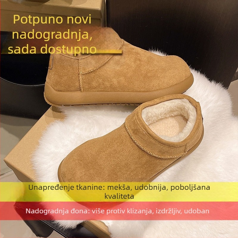 Ženske zimske loafers s umjetnim krznom, superfiber gornji dio, okrugli vrh, gumena potplat, niski potpetica