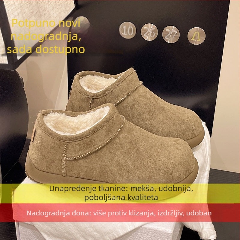 Ženske zimske loafers s umjetnim krznom, superfiber gornji dio, okrugli vrh, gumena potplat, niski potpetica