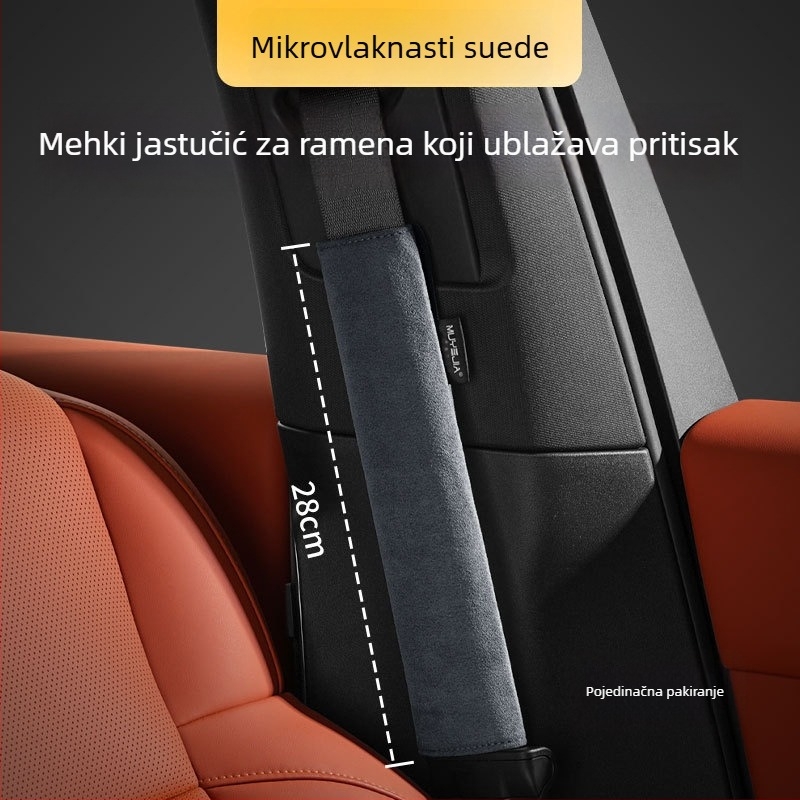 Navlaka za rameni sigurnosni pojas automobila – velur/suede, univerzalna prilagodba za sva godišnja doba, ispis logotipa, mogućnost prilagodbe.