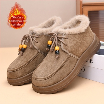 Ženske cipele od pamuka – Zima, gornji dio od velura, plišana podstava, PVC potplat, slip-on