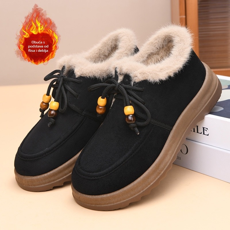 Ženske cipele od pamuka – Zima, gornji dio od velura, plišana podstava, PVC potplat, slip-on