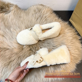 Ženske loaferice od suede s unutarnjim porastom visine od 5 cm, podstava od umjetne dlake, gumeni potplat