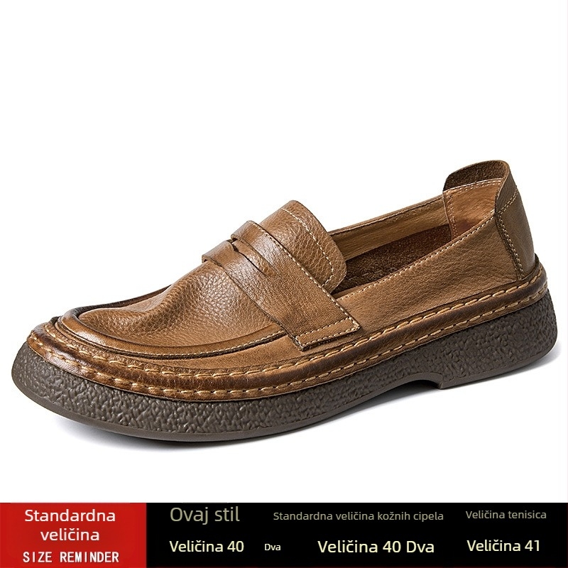 Muške loaferice od kravljeg kože s okruglim vrhom - bez vezica, prozračne, gumeni potplat